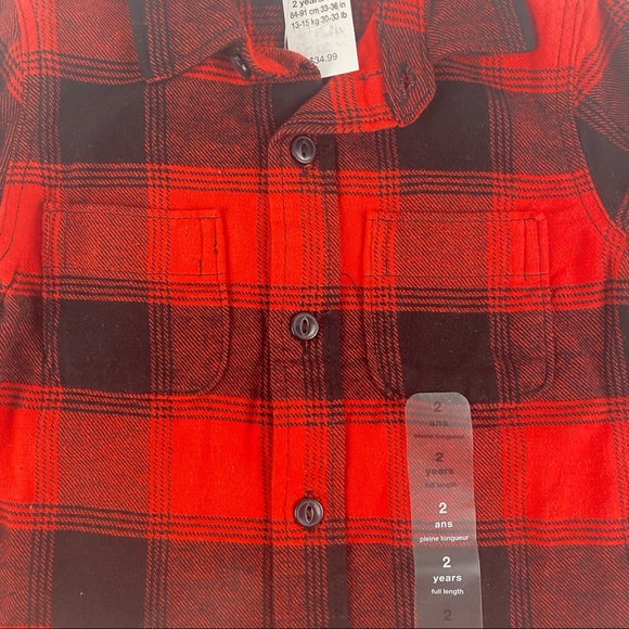 NWT GAP Boys Red Buffalo Plaid Flannel Button Down Shirt - Size 2T - Picture 4 of 5